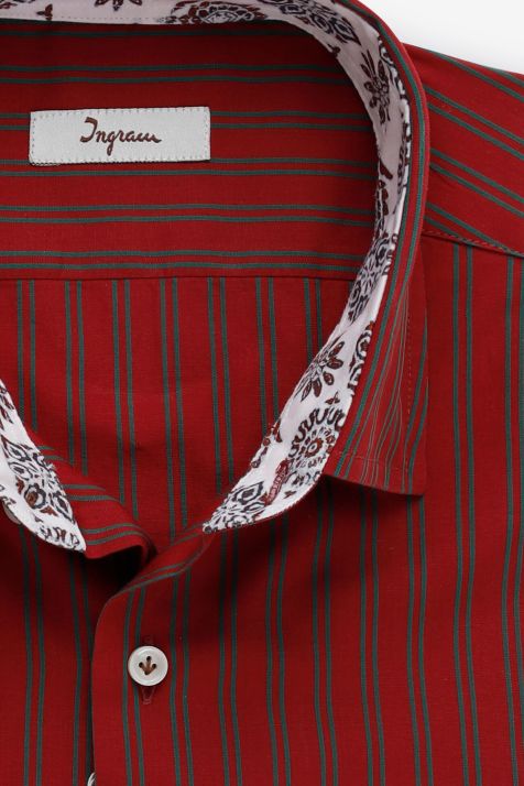Camicia Uomo Ingram Slim Righe 100% cotone collo Francese Manica lunga