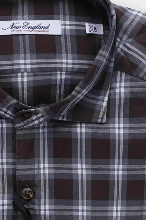 Camicia Uomo New England Slim Quadri 100% cotone collo Francese Manica lunga