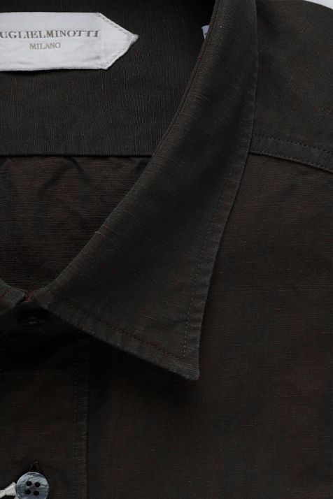 Camicia Uomo Guglielminotti Regular Tinta unita 50% cotone 50% lino collo Italiano Manica lunga