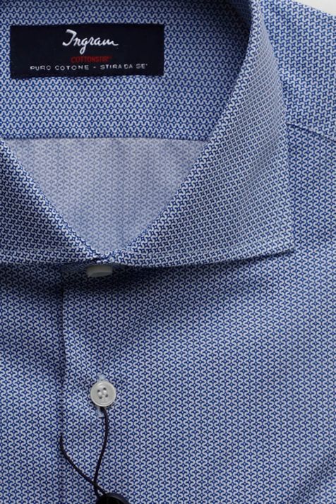 Camicia Uomo Ingram Slim No Stiro Micro disegno 100% cotone collo Button down Manica lunga