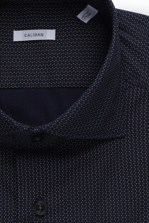 Camicia Uomo Caliban Regular Micro disegno 100% cotone collo Francese Manica lunga