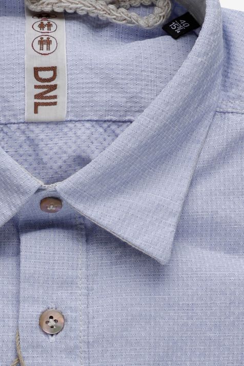 Camicia Uomo DNL Slim Micro disegno 90% cotone 10% lino collo Italiano Manica lunga