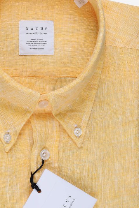 Camicia Uomo Xacus Regular Tinta unita 100% lino collo Button down Manica lunga