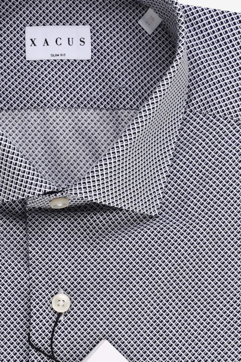 Camicia Uomo Xacus Slim Micro disegno 100% cotone collo Francese Manica lunga