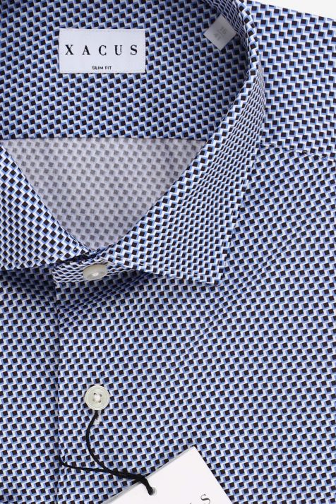 Camicia Uomo Xacus Regular Micro disegno 100% cotone collo Francese Manica lunga