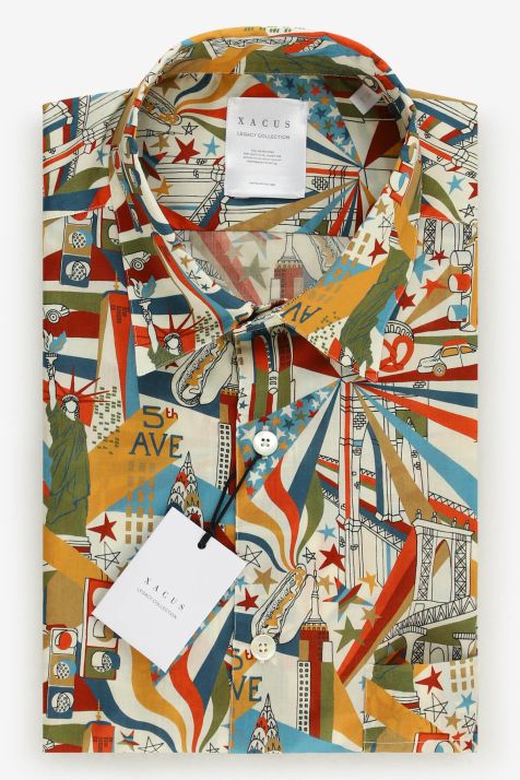 Camicia Uomo Xacus Regular Fantasia 100% cotone collo Italiano Manica lunga