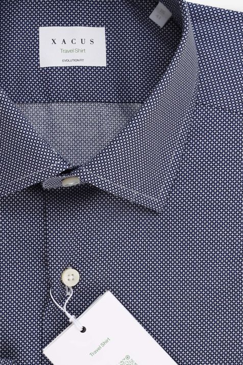 Camicia Uomo Xacus Classic No Stiro Micro disegno 100% cotone collo Francese Manica lunga