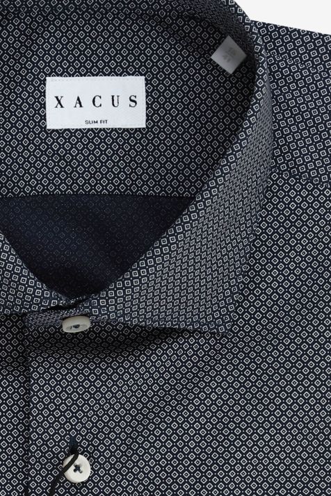 Camicia Uomo Xacus Slim Micro disegno 97% cotone 3% elastan collo Francese Manica lunga
