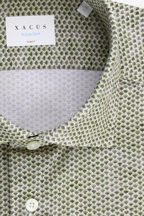 Camicia Uomo Xacus Slim Micro disegno 86% poliammide 14% elastan collo Francese Manica lunga