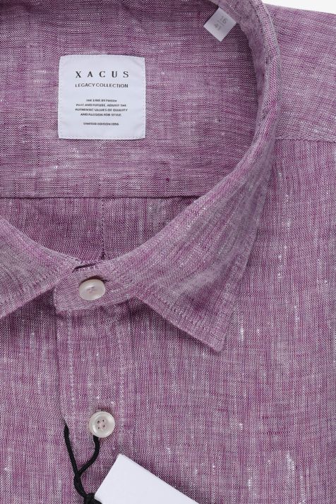 Camicia Uomo Xacus Regular Tinta unita 100% lino collo Italiano Manica lunga