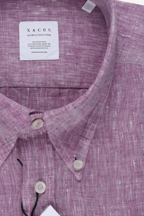 Camicia Uomo Xacus Regular Tinta unita 100% lino collo Button down Manica lunga