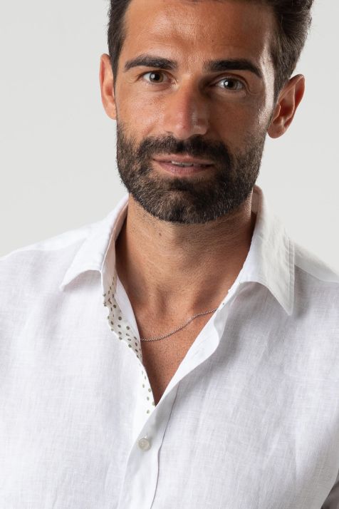 Camicia Uomo Xacus Regular Tinta unita 100% lino collo Italiano Manica lunga