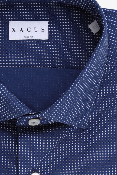 Camicia Uomo Xacus Slim Micro disegno 100% cotone collo Francese Manica lunga
