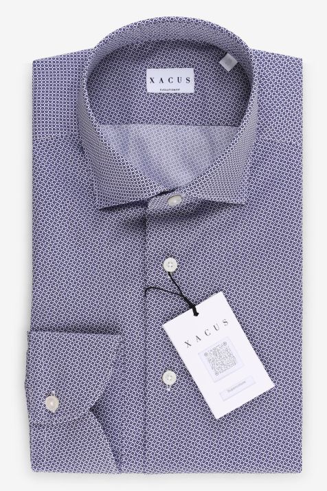 Camicia Uomo Xacus Classic Micro disegno 100% cotone collo Francese Manica lunga