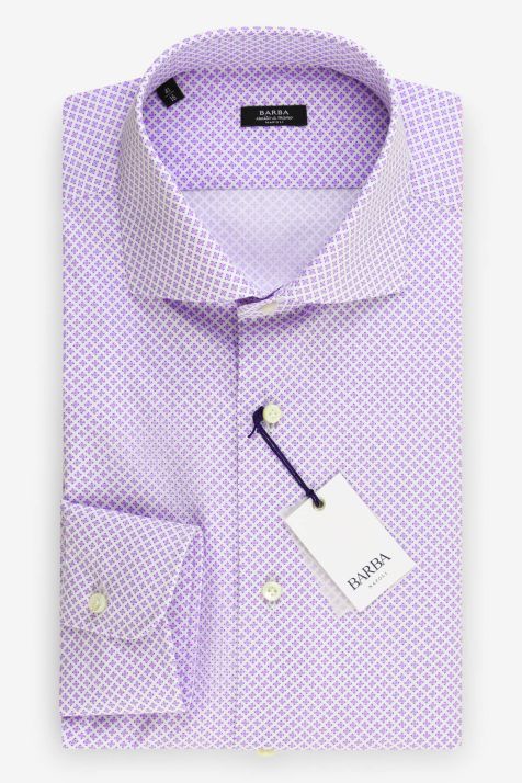 Camicia Uomo Barba Regular Micro disegno 100% cotone collo Francese Manica lunga