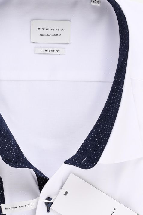 Camicia Uomo Eterna Classic No Stiro Tinta unita 100% cotone collo Francese Manica lunga