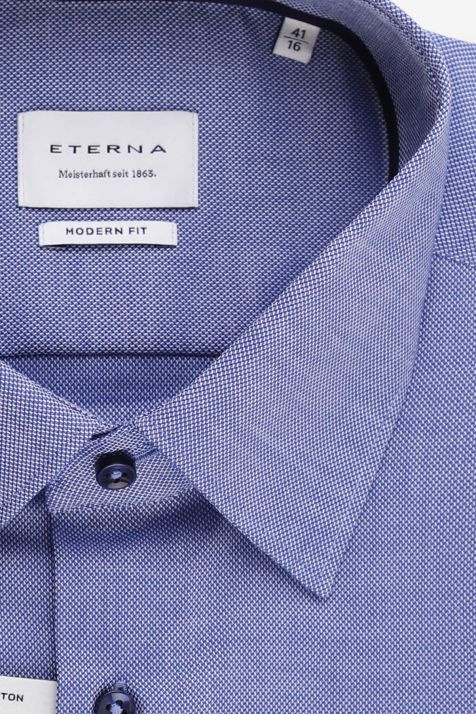 Camicia Uomo Eterna Classic No Stiro Micro disegno 100% cotone collo Italiano Manica lunga