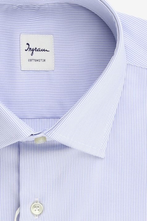 Camicia Uomo Ingram Classic No Stiro Righe 100% cotone collo Francese Manica lunga