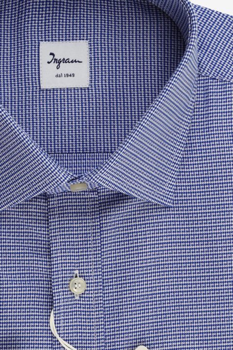 Camicia Uomo Ingram Classic Micro disegno 100% cotone collo Francese Manica lunga