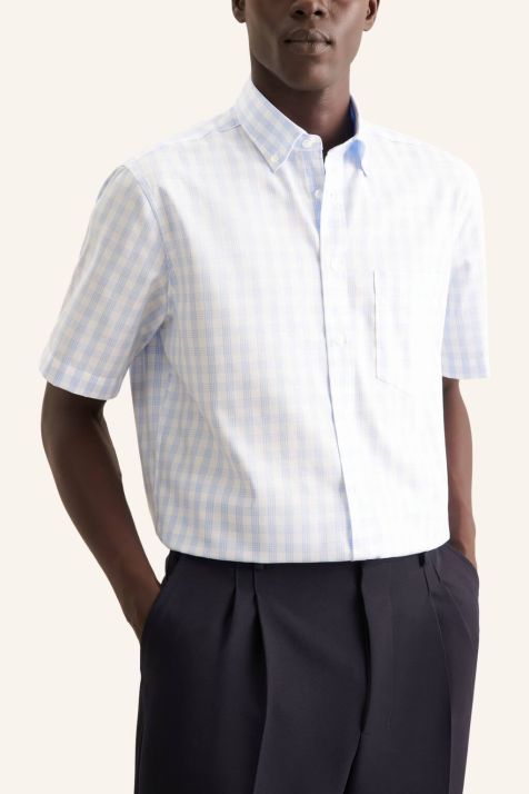 Camicia Uomo Seidensticker Regular No Stiro Quadri collo Button down Manica corta