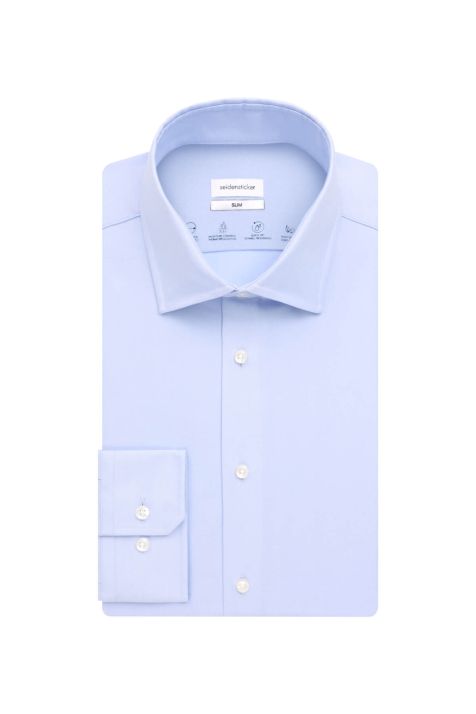 Camicia Uomo Seidensticker Slim No Stiro Tinta unita collo Italiano Manica lunga