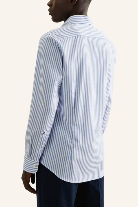 Camicia Uomo Seidensticker Slim No Stiro Righe collo Italiano Manica lunga