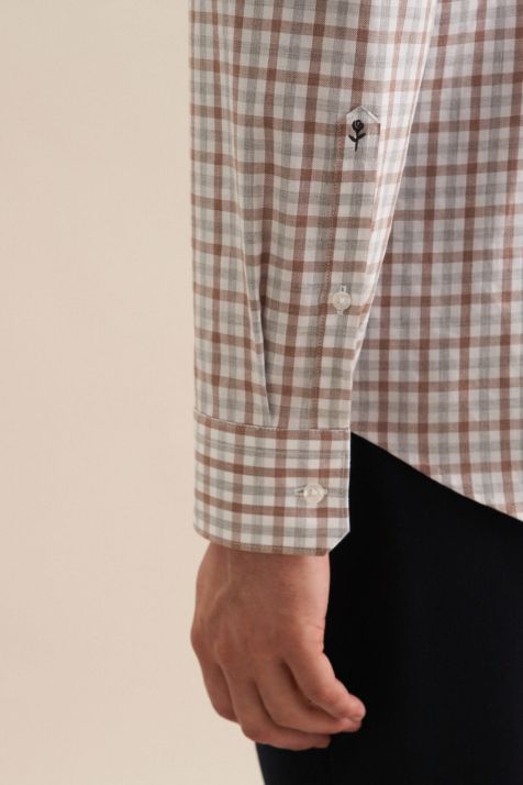 Camicia Uomo Seidensticker Slim No Stiro Quadri collo Button down Manica lunga