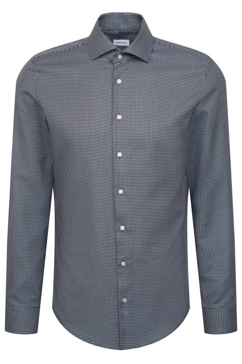 Camicia Uomo Seidensticker Slim No Stiro Fantasia collo Italiano Manica lunga