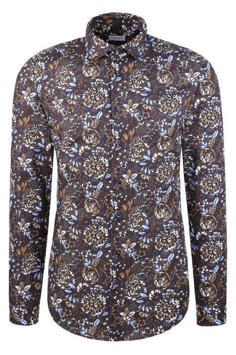 Camicia Uomo Seidensticker Slim No Stiro Fantasia collo Italiano Manica lunga