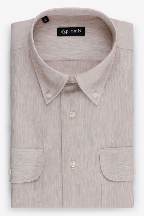 Camicia Uomo Aplomb Classic Tinta unita 100% lino collo Button down Manica lunga