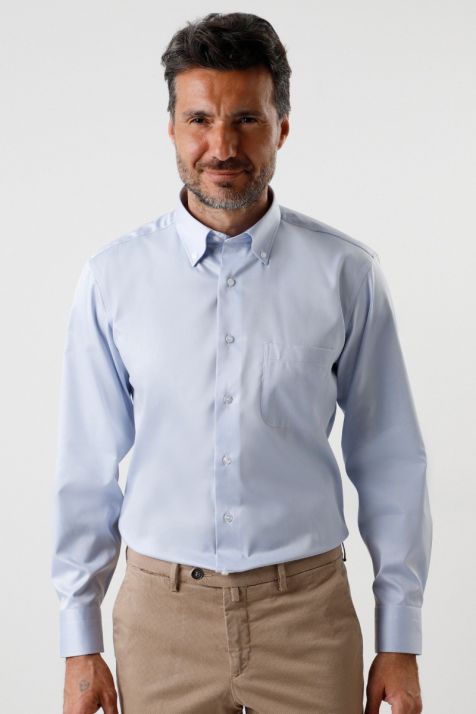 Camicia Uomo Aplomb Classic No Stiro Tinta unita 100% cotone collo Button down Manica lunga