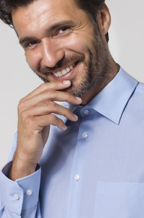 Camicia Uomo Seidensticker Classic No Stiro Tinta unita 100% cotone collo Italiano Manica lunga