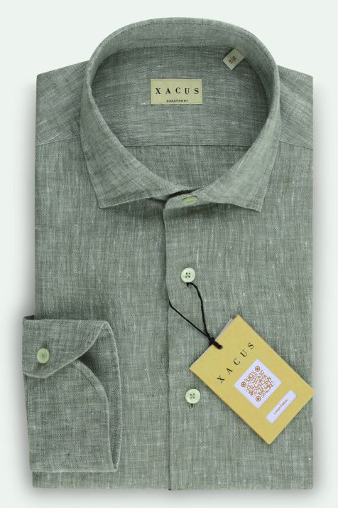 Camicia Uomo Xacus Classic Tinta unita 100% lino collo Francese Manica lunga