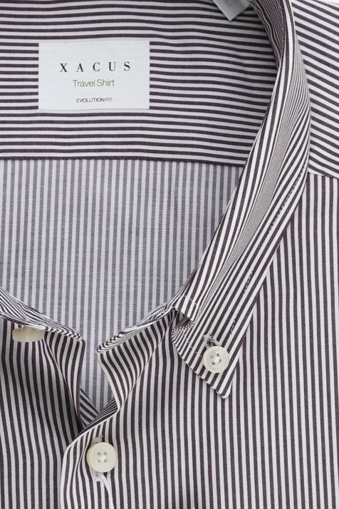 Camicia Uomo Xacus Classic No Stiro Righe 100% cotone collo Button down Manica lunga