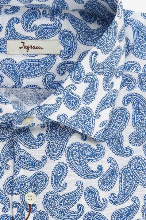 Camicia Uomo Ingram Regular Fantasia 55% lino 45% cotone collo Francese Manica lunga