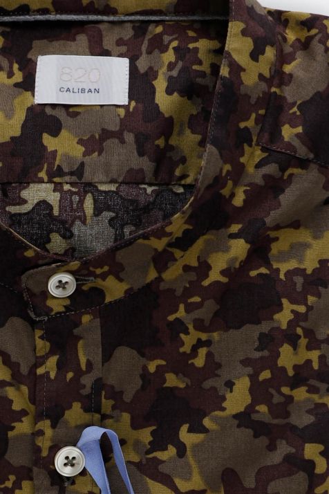Camicia Uomo Caliban Slim Fantasia 97% cotone 3% elastan collo Coreano Manica lunga