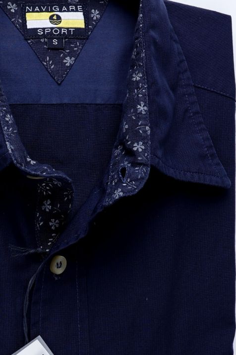 Camicia Uomo Navigare Classic Tinta unita 100% cotone collo Italiano Manica lunga