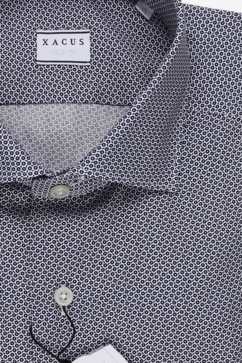 Camicia Uomo Xacus Regular Micro disegno 100% cotone collo Francese Manica lunga
