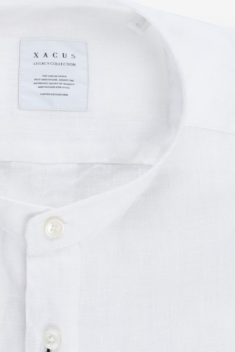 Camicia Uomo Xacus Regular Tinta unita 100% lino collo Coreano Manica lunga