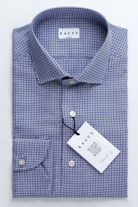 Camicia Uomo Xacus Regular Micro disegno 100% cotone collo Francese Manica lunga