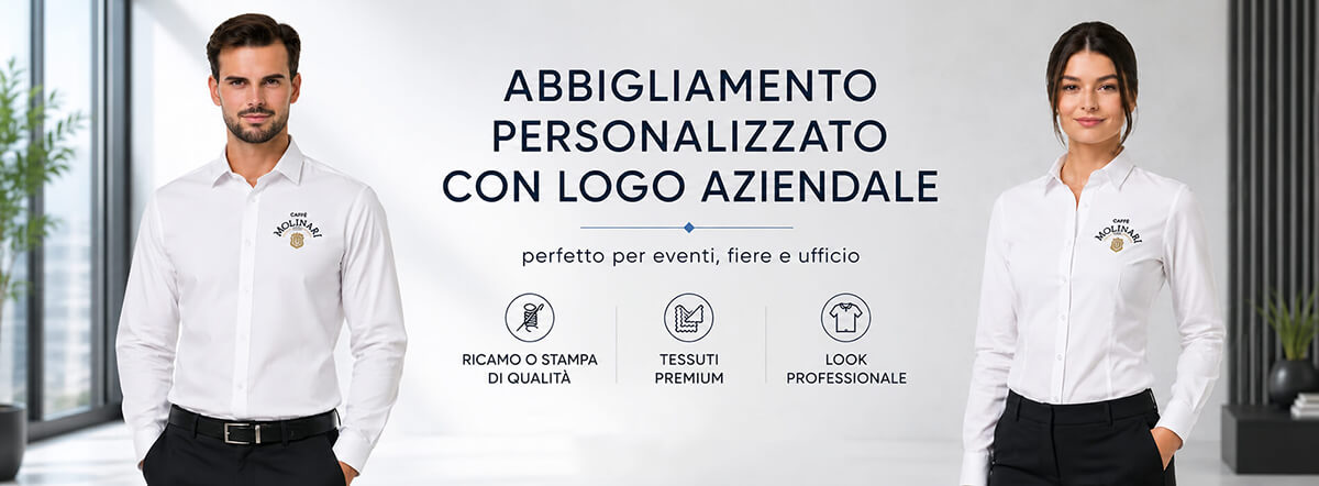 Uomo con camicia da lavoro personalizzata con logo aziendale